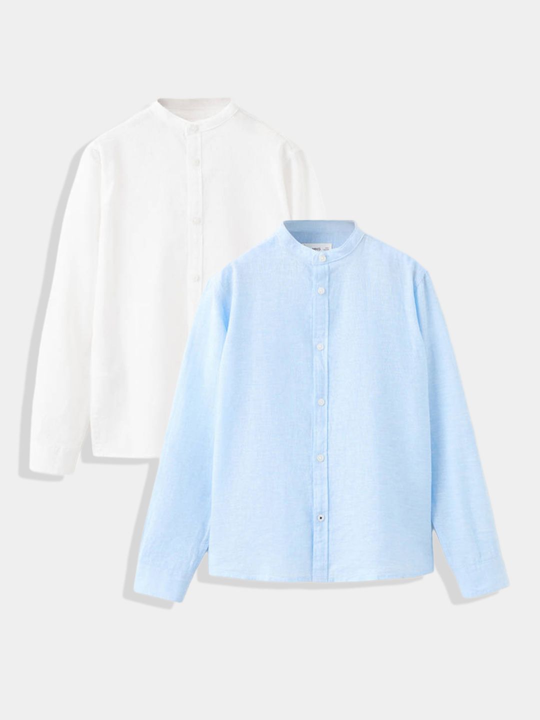 Mango Kids Boys Pack Of 2 Linen-Cotton Band Collar Casual Shirt-picture-21