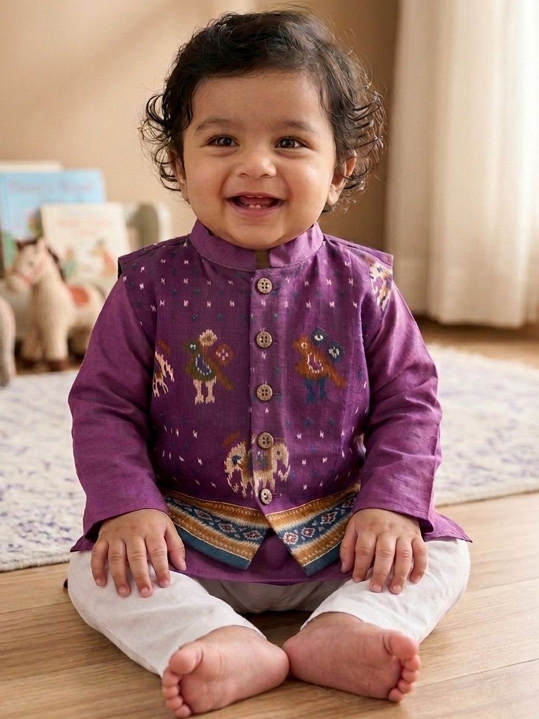 Here&Now X Kinder Kids Boys Printed Pure Cotton Kurta with Pyjamas-picture-34