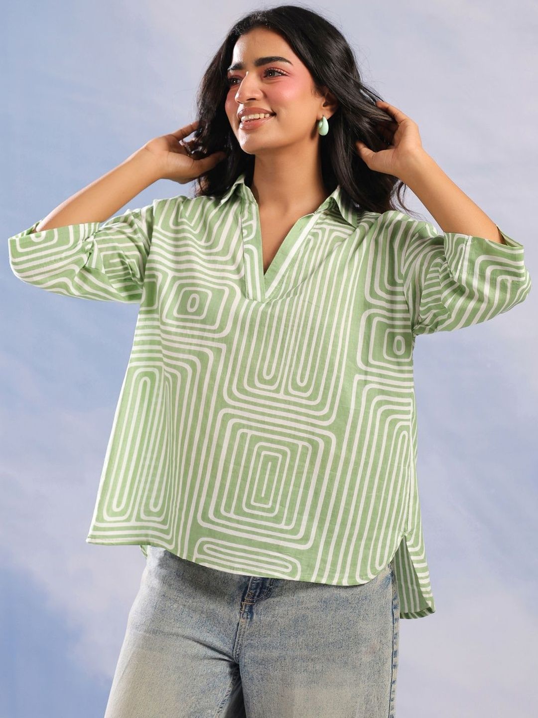 SANSKRUTIHOMES Geometric Print Cotton Top-picture-57