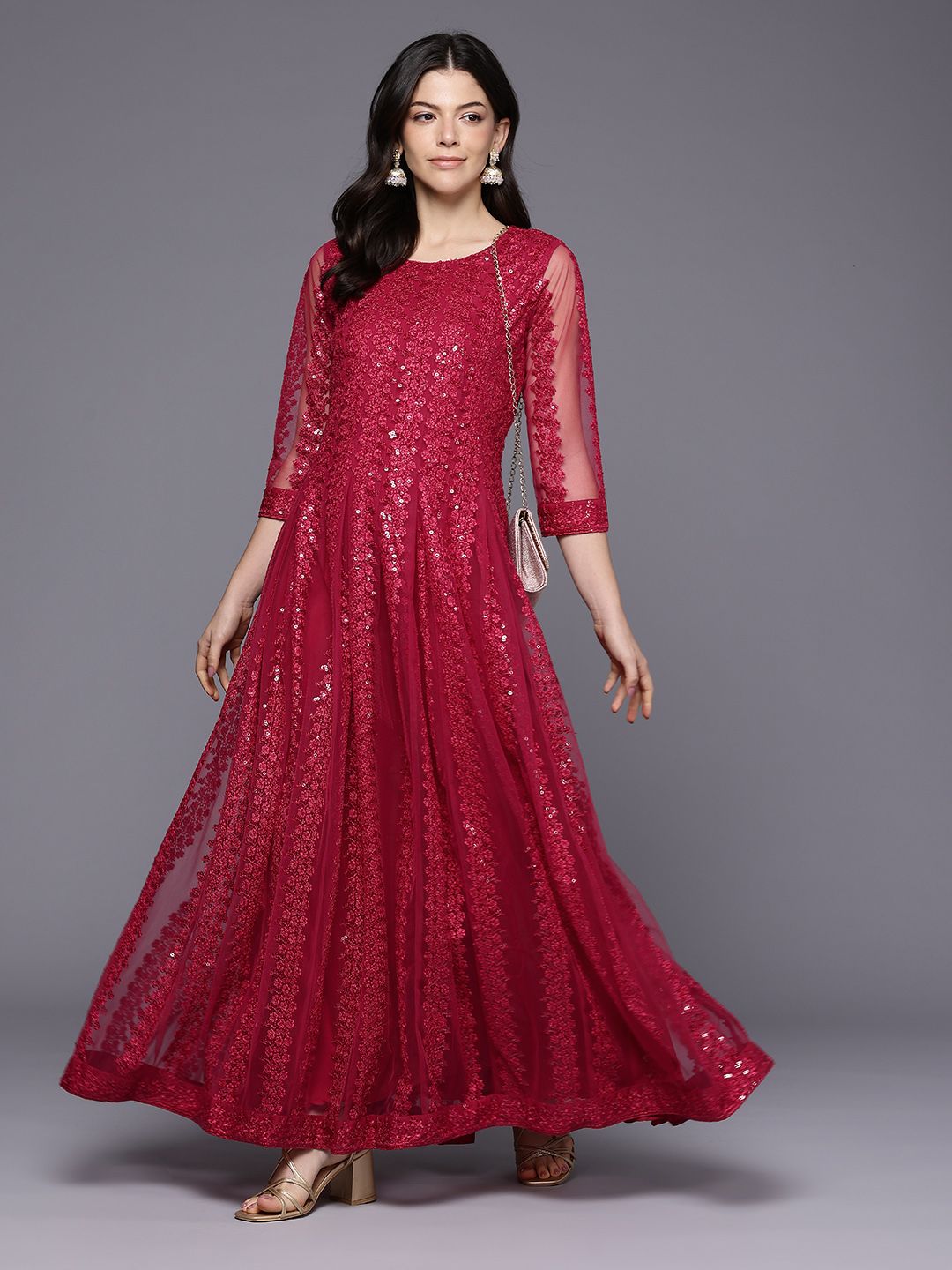 Ahalyaa Lace Sequinned Maxi Ethnic Dress-picture-52