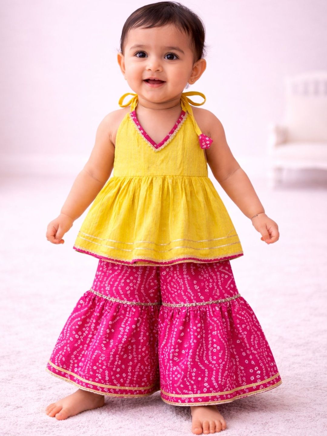 Sangria Infants Girls Pure Cotton Halter Neck Kurta & Sharara-picture-26