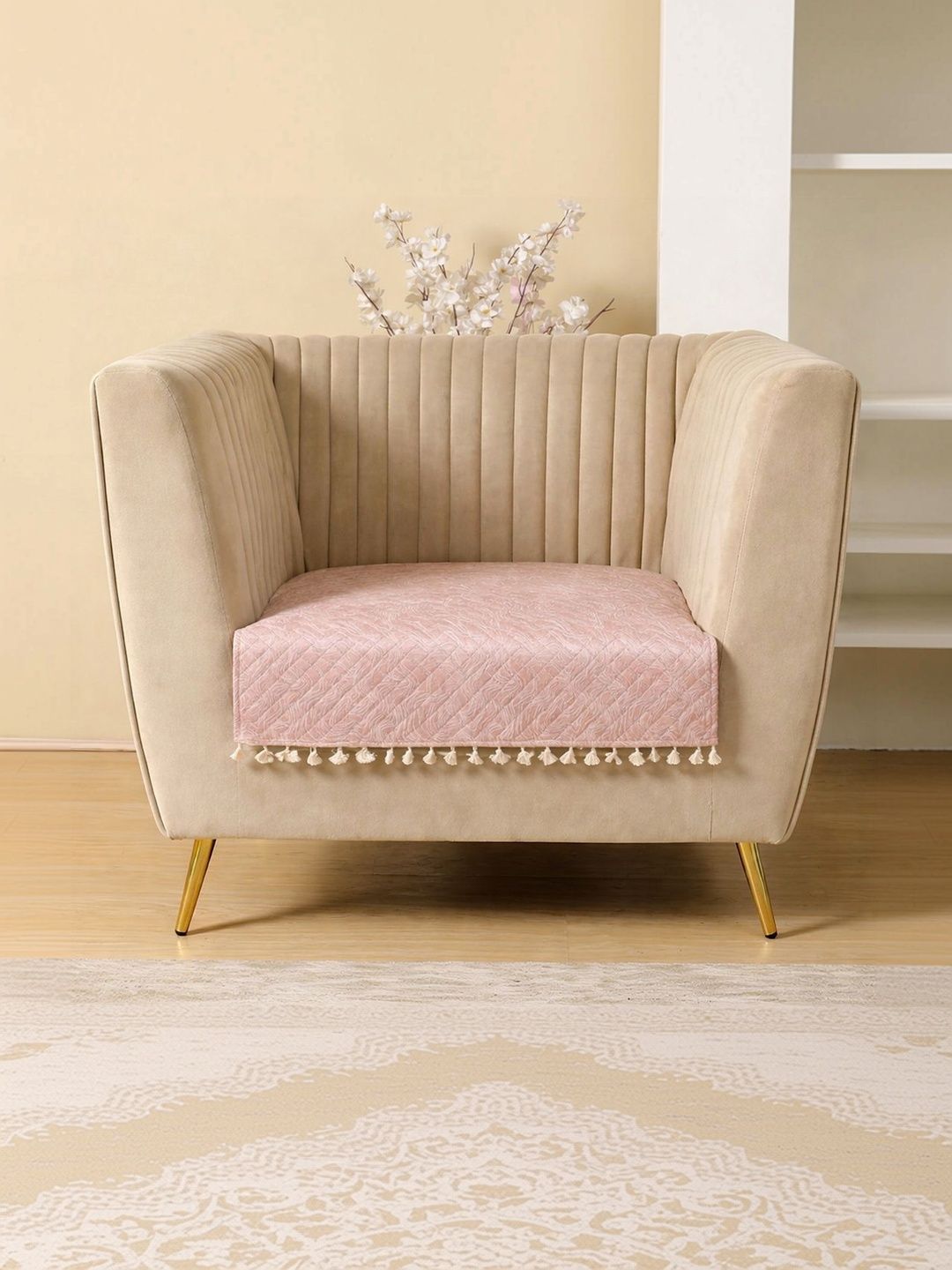 HOMEMONDE Rose Gold Printed 1 Piece Sofa Cover Without Arms-picture-14