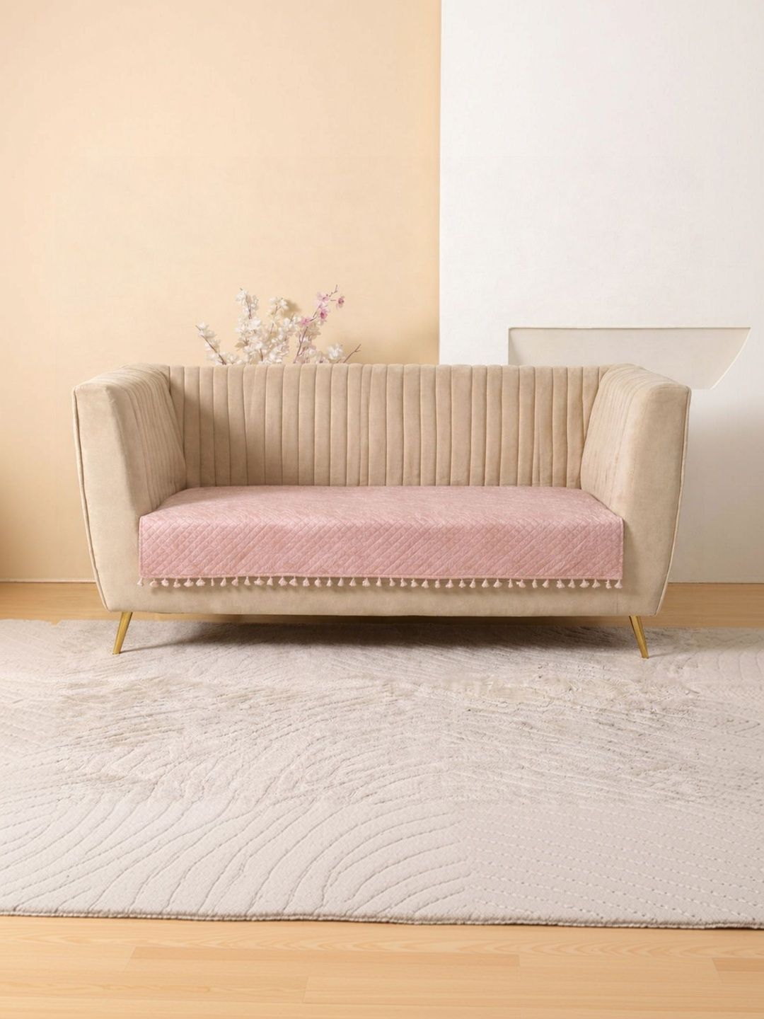 HOMEMONDE Rose Gold Printed 1 Piece Sofa Cover Without Arms-image-49