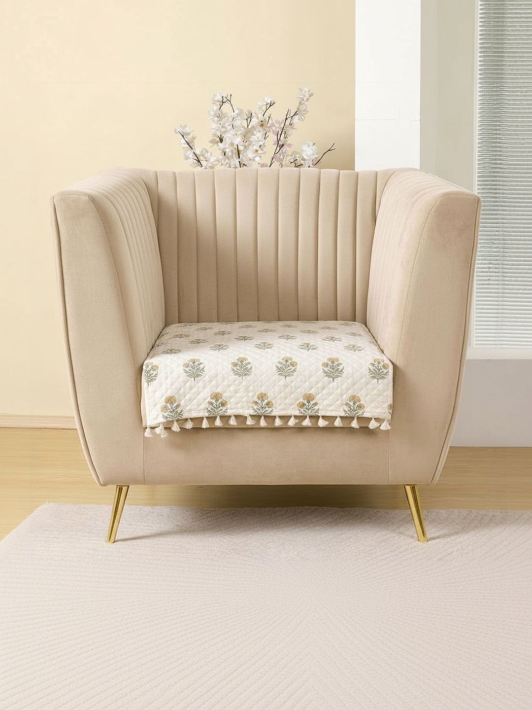 HOMEMONDE Off White Printed 1 Piece Sofa Cover Without Arms-image-44