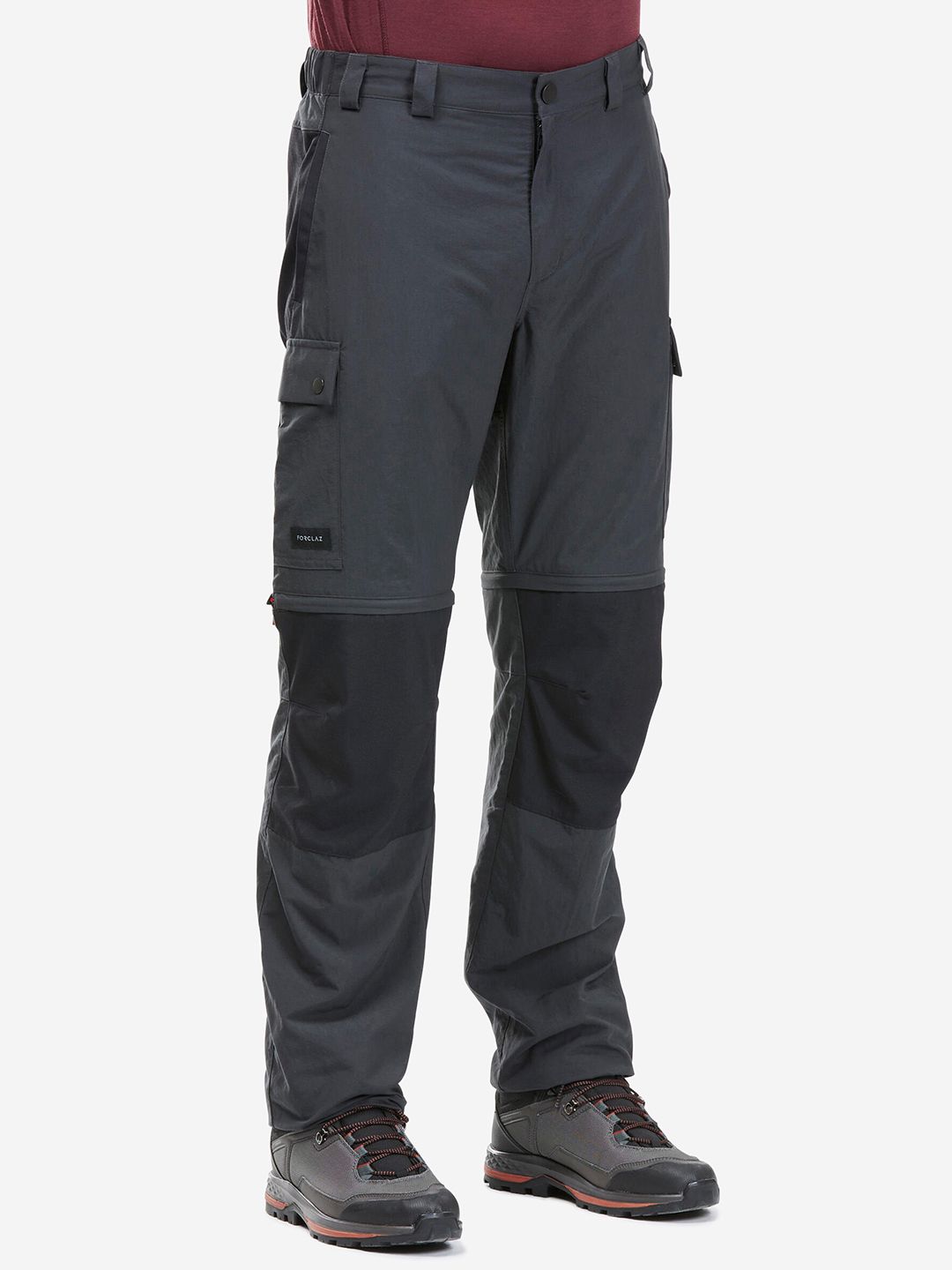 Decathlon Forclaz - Men Grey MT 100 Zip-Off Convertible Dry Fit Trekking Cargo Pants