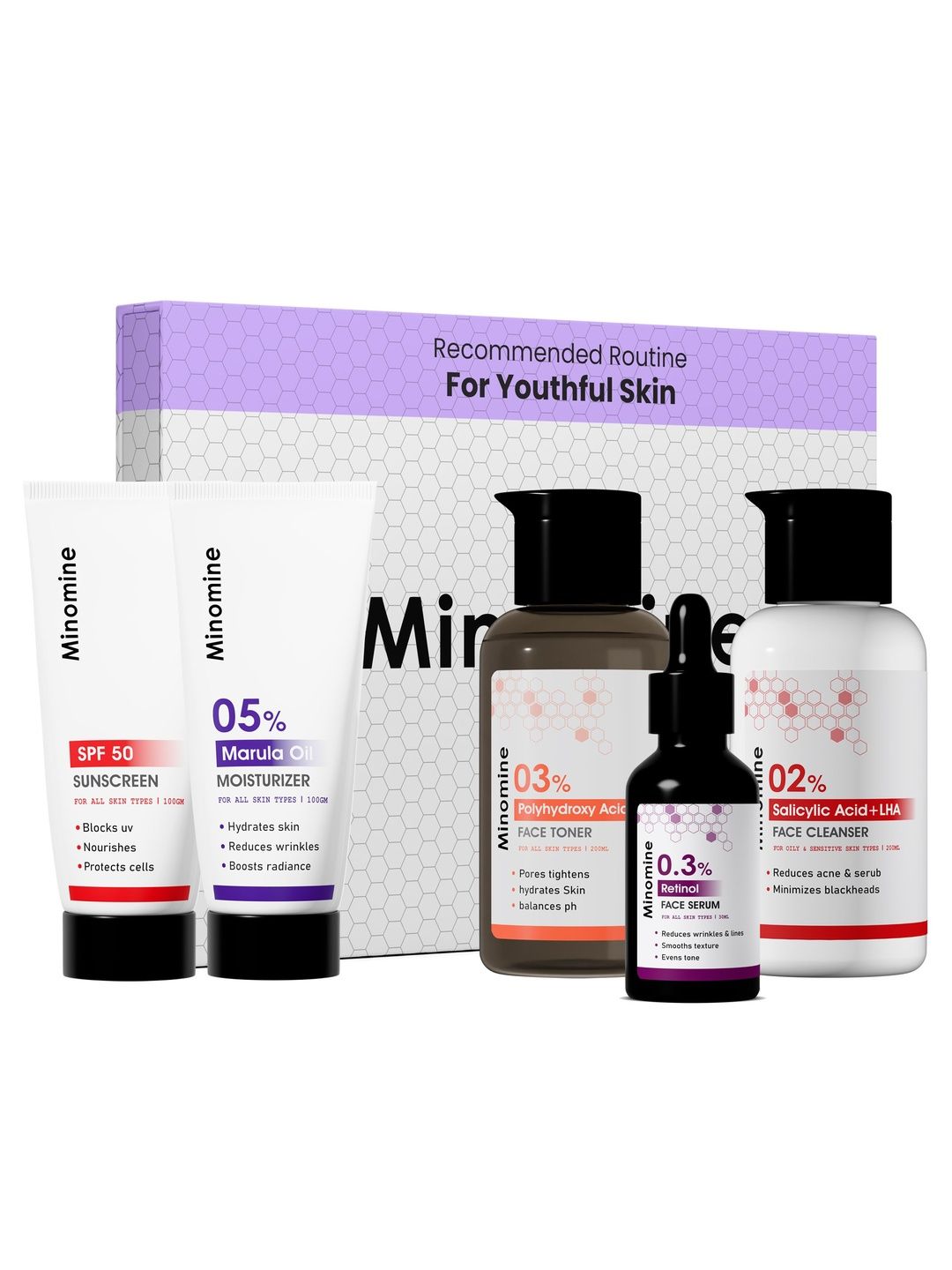 Minomine Set Of 5 Anti Aging Retinol Skincare Routine Kit-image-12