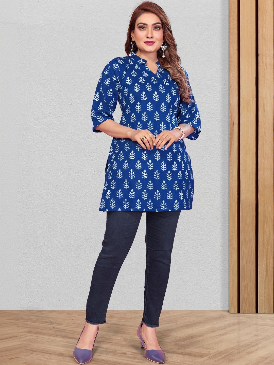 Keshar Floral Printed Thread Work Pure Cotton Thread Work Kurti-image-48