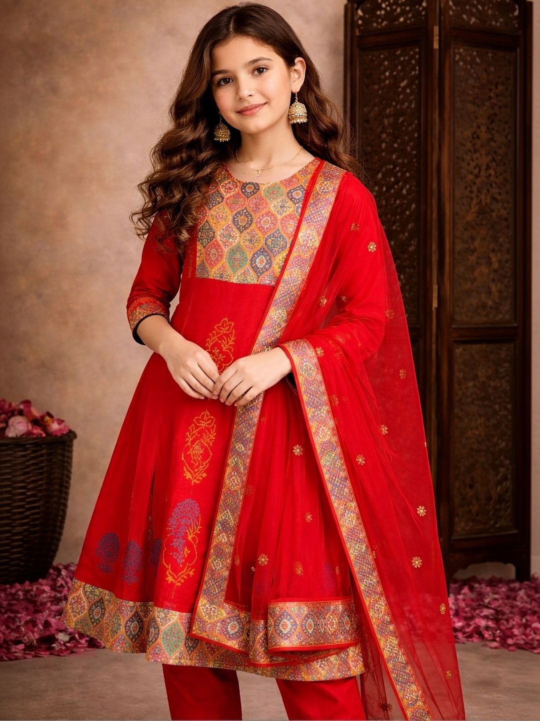 Sangria Girls Printed Round Neck Calf Length A-Line Kurta-image-40
