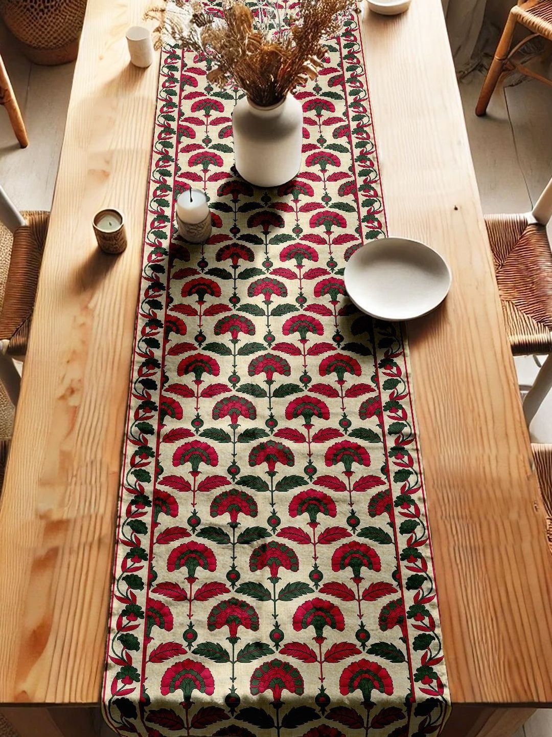 vargottam beige printed pure cotton table runners