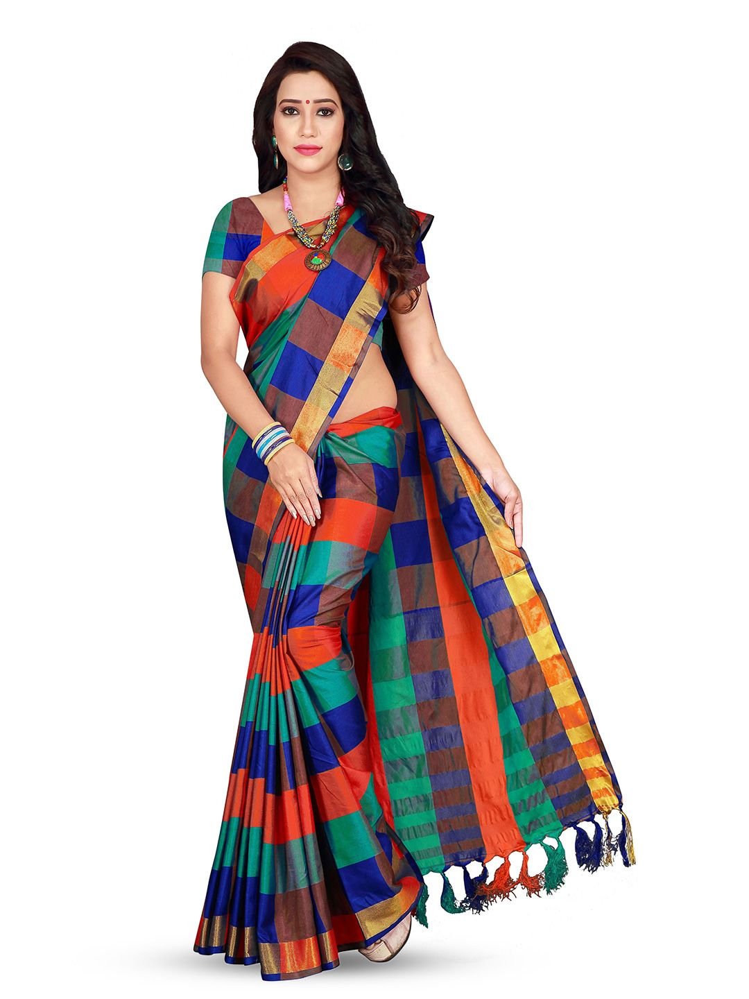 PRIYANSH CREATION Checked Silk Cotton Saree-picture-33