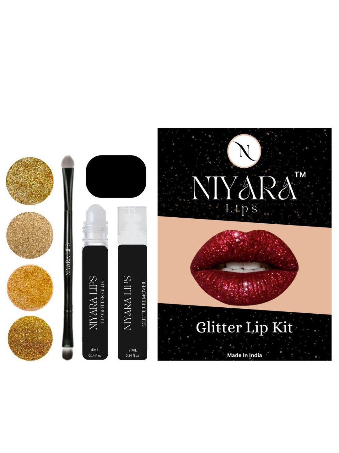 Niyara Lips Glitter Lip Kit Set B - Royal Luxe Gold Set-image-6