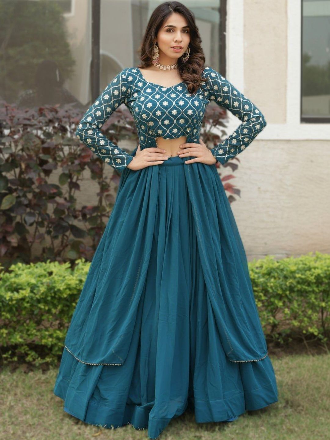 Moda Rapido Embroidered Round Neck Maxi Ethnic Dresses-picture-32