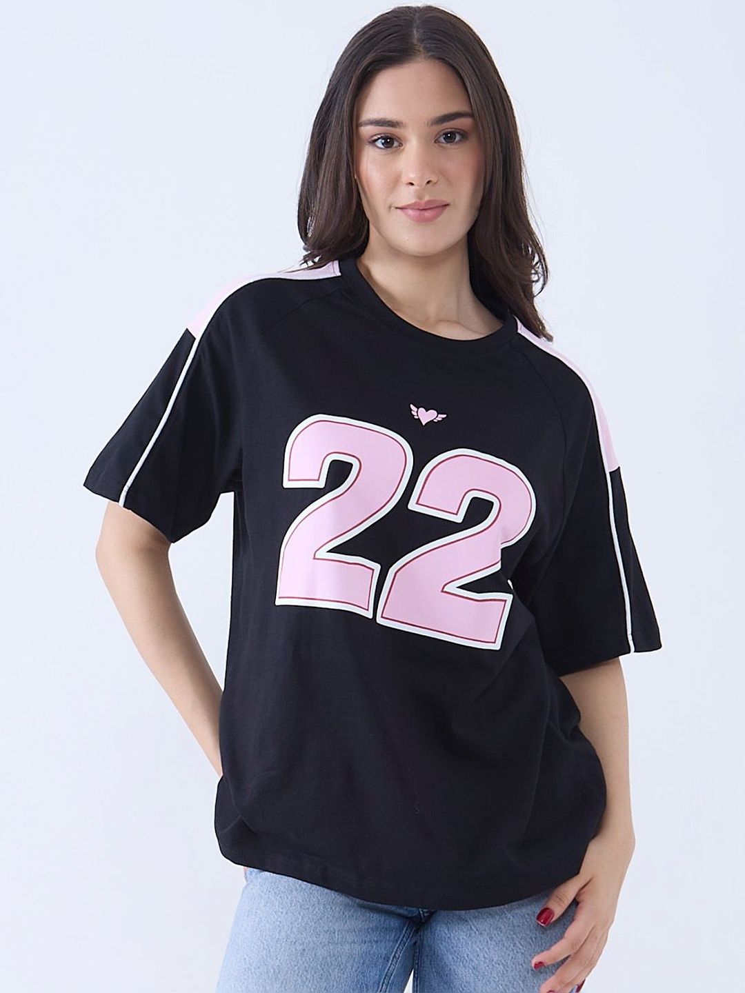 DKY DKY Women Typography Printed Drop-Shoulder Sleeves T-shirt
