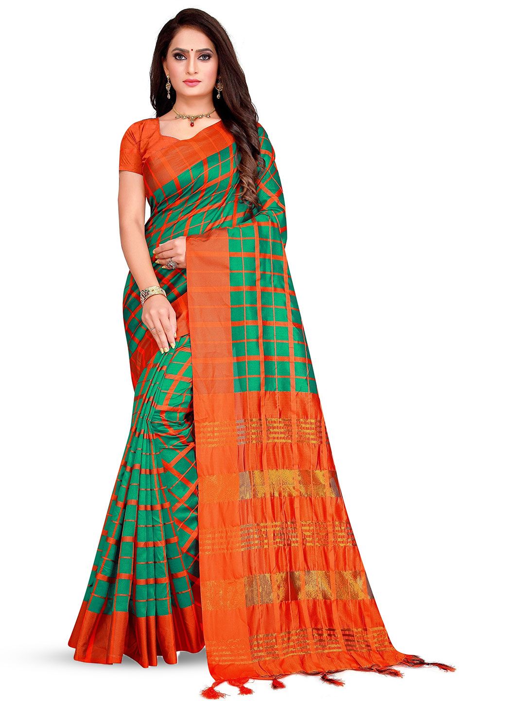 PRIYANSH CREATION Checked Silk Cotton Saree-picture-6