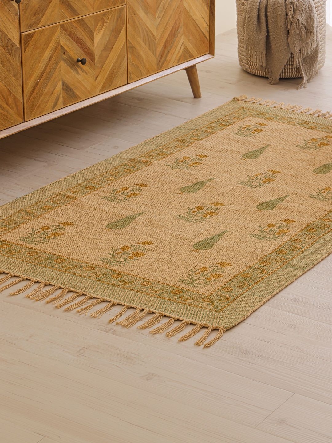 The Home Story Beige Ethnic Motifs Anti-Skid Cotton Carpet-image-42