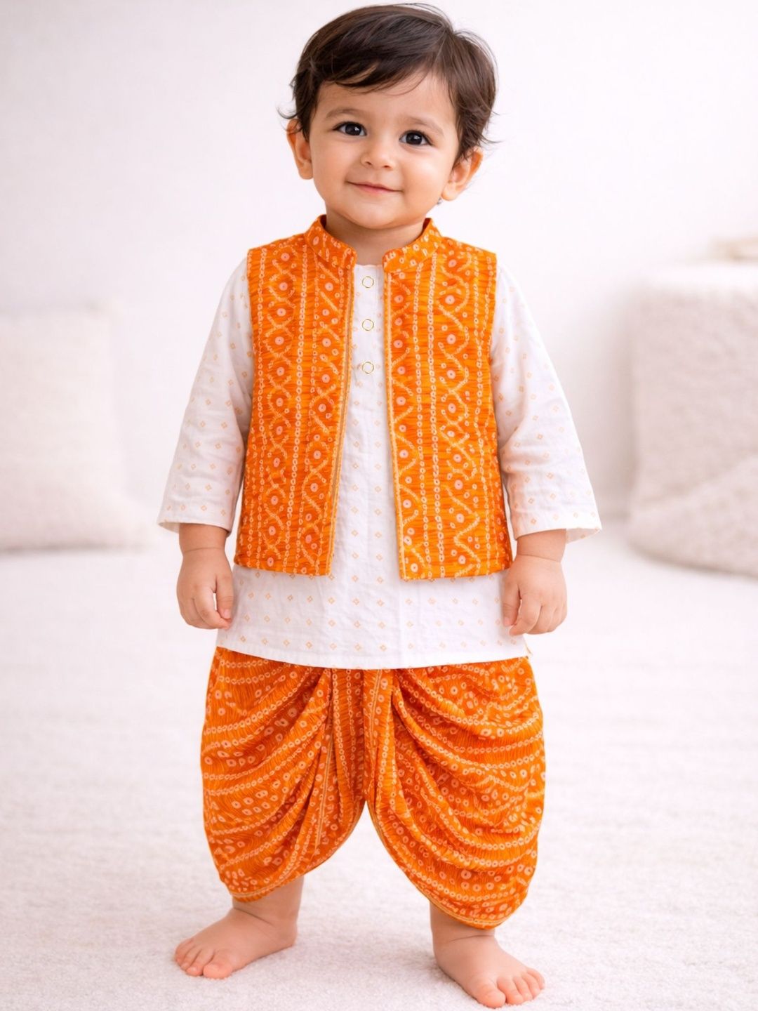 Sangria Infant Boys Printed Pure Cotton Round Neck Kurta & Dhoti Pants With Jacket-picture-10