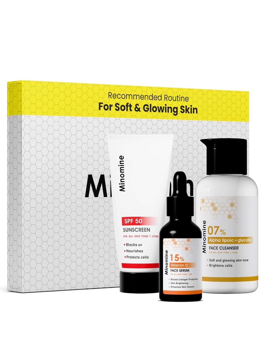 Minomine Set Of 3 Alpha Lipoic Cleanser-Vitamin C Serum & SPF 60 Sunscreen-image-39