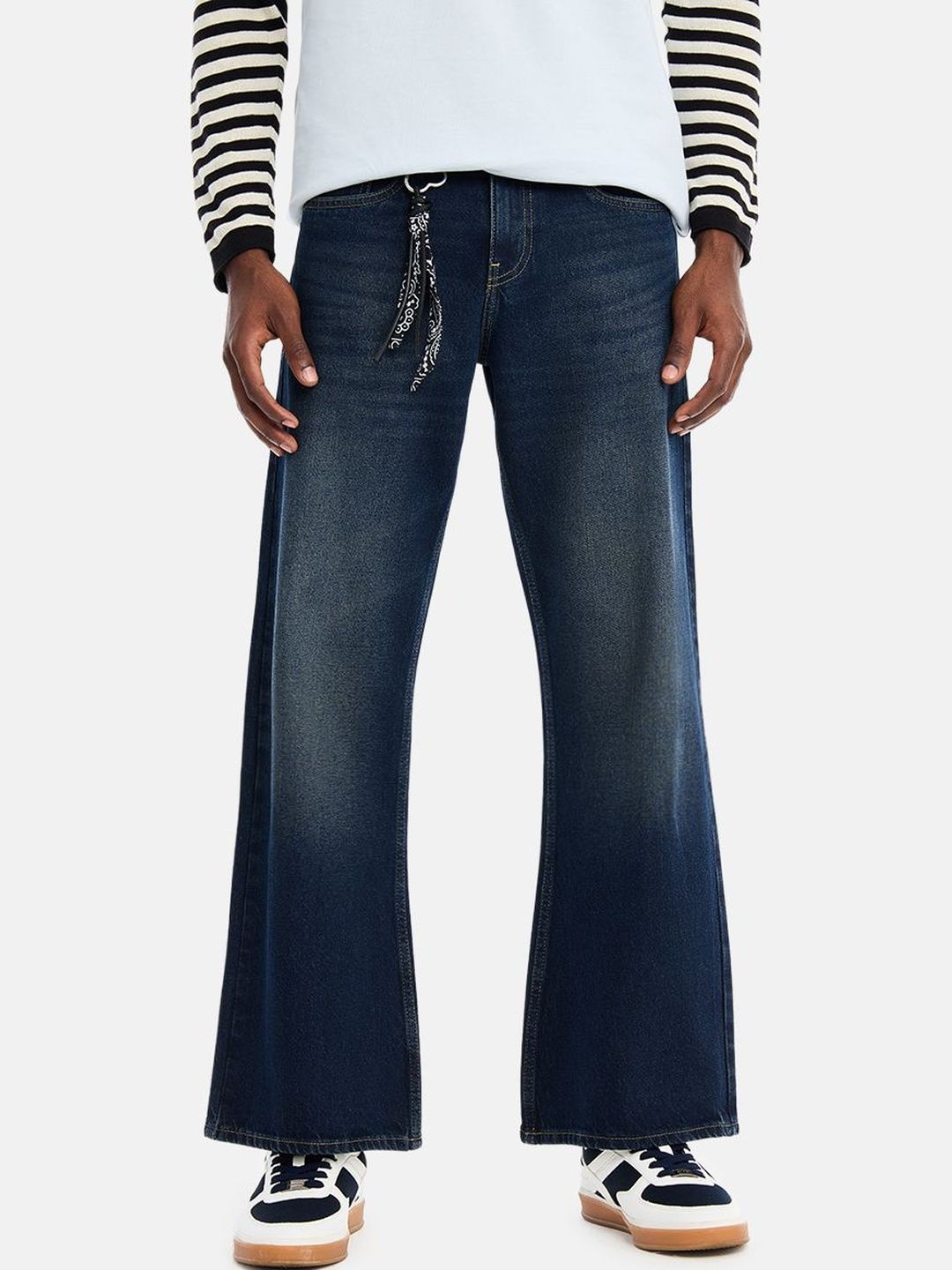 Snitch Dark Blue Mid-Rise Flared Jeans-image-11