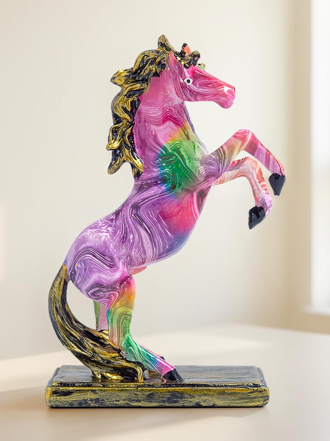 Golden Peacock MultiColour Abstract Galloping Modern Artistic Horse Showpiece 6.2 Inch-picture-10