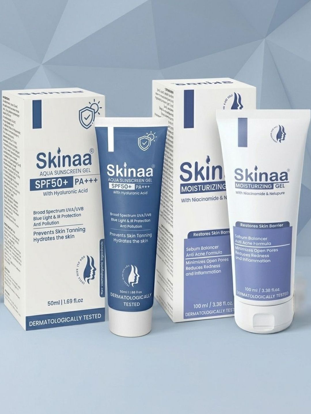 SKINAA Set Of 2 Aqua Sunscreen SPF50+ PA+++ 50 ml With Moisturizing Gel 100 ml-image-34
