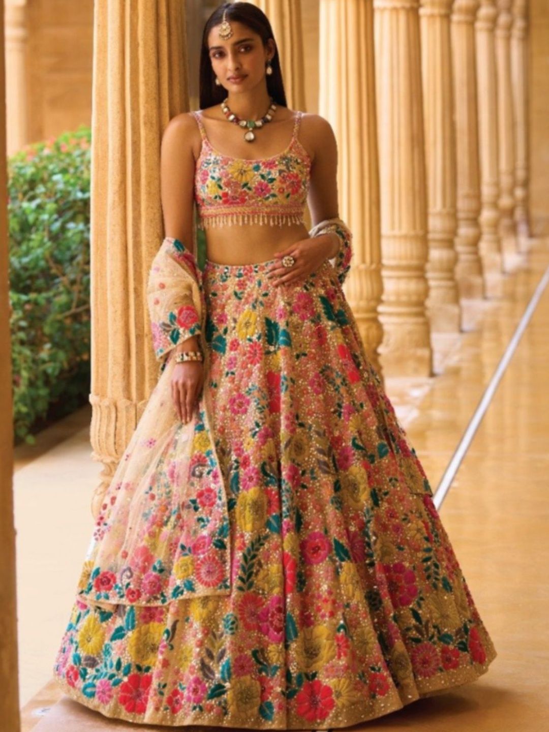 Fusionic Embroidered Sequinned Semi-Stitched Lehenga & Unstitched Blouse With Dupatta-image-13