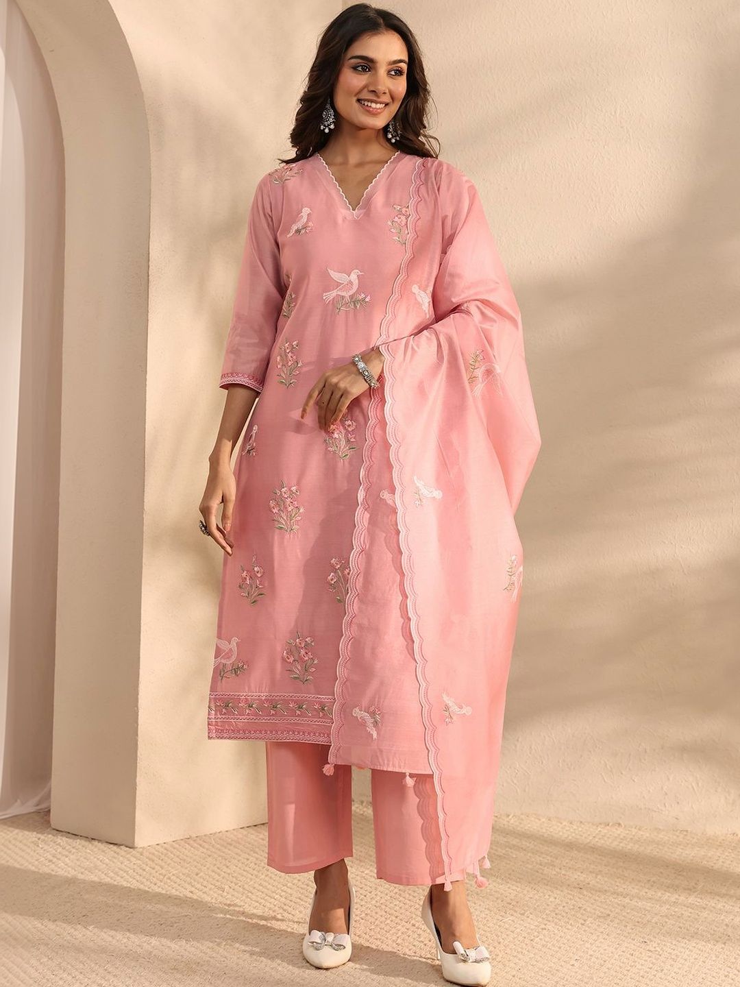 libas art Libas Pink Embroidered Straight Suit Set with Dupatta-picture-12