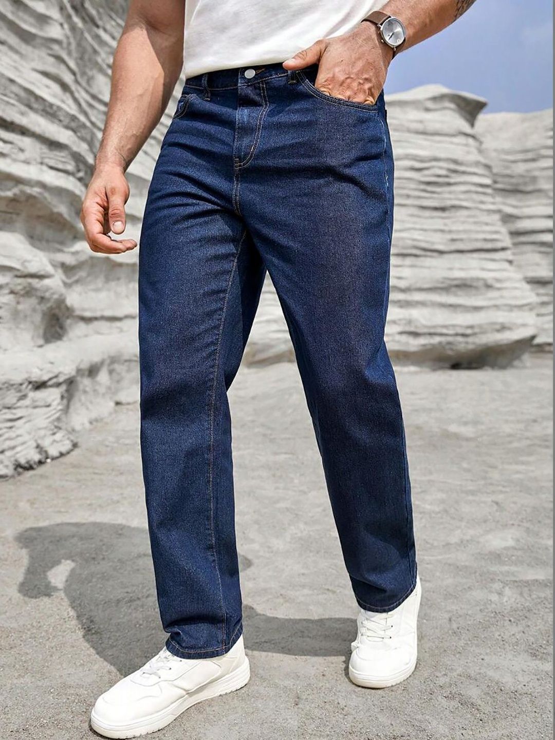 UNITED DENIM Men Loose Relaxed Fit Mid-Rise Stretchable Jeans-picture-42