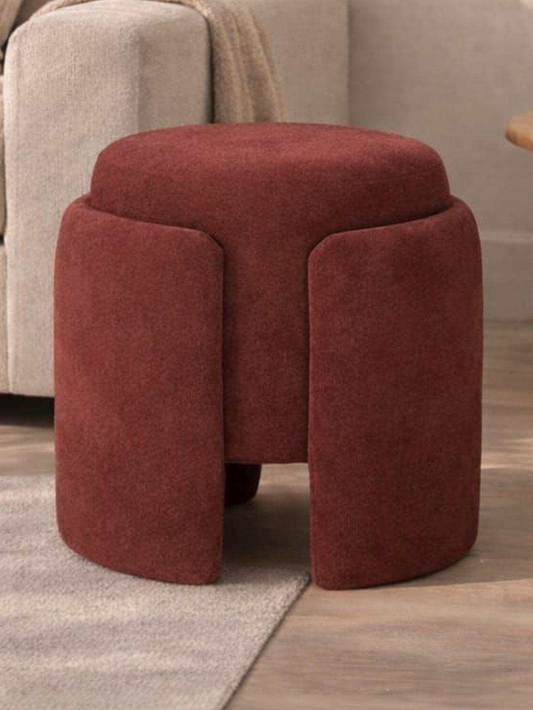 JAICO Maroon Round Cushioned Stool For Seating Ottomans-image-17