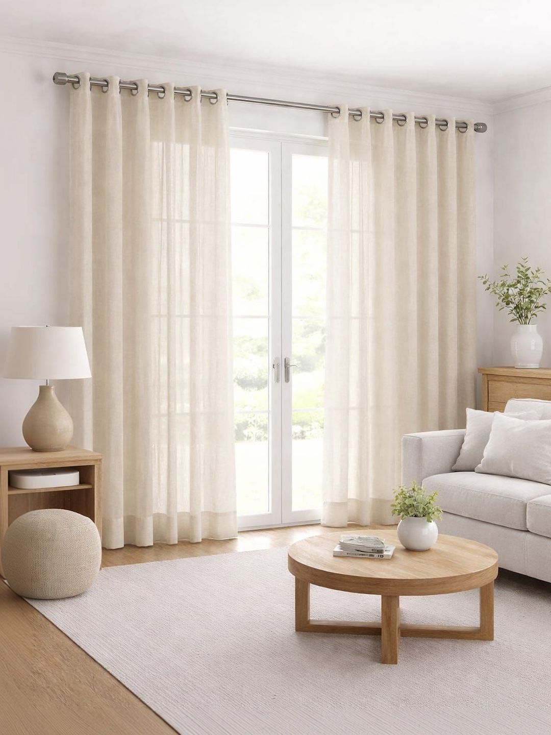 Aura Cream-Coloured Set of 2 Sheer Long Door Curtain-image-9