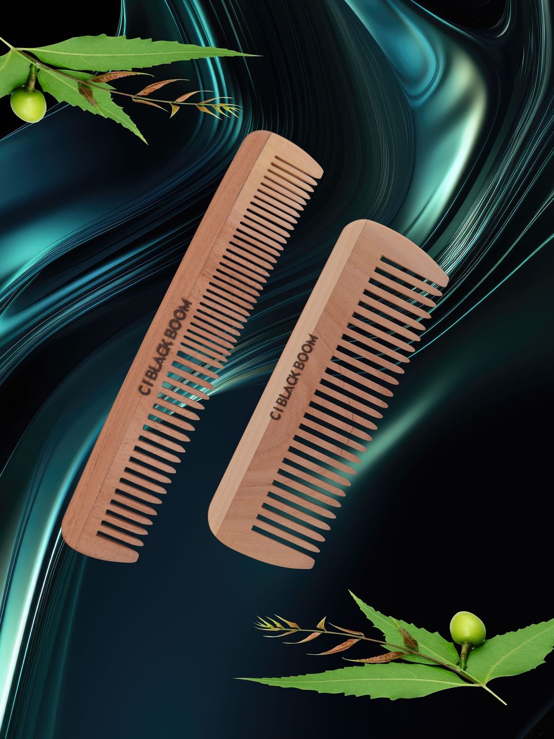 C I BLACK BOOM Set Of 2 Anti-Static Neem Wooden Comb-picture-28