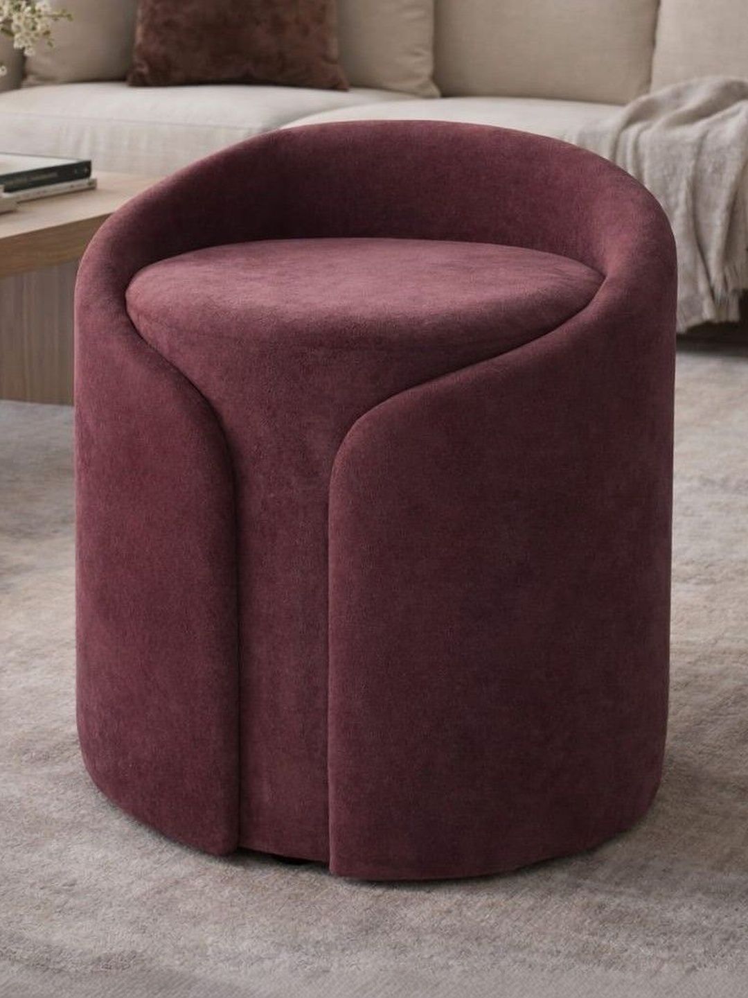 JAICO Maroon Round Cushioned Stool For Seating Ottomans-image-18
