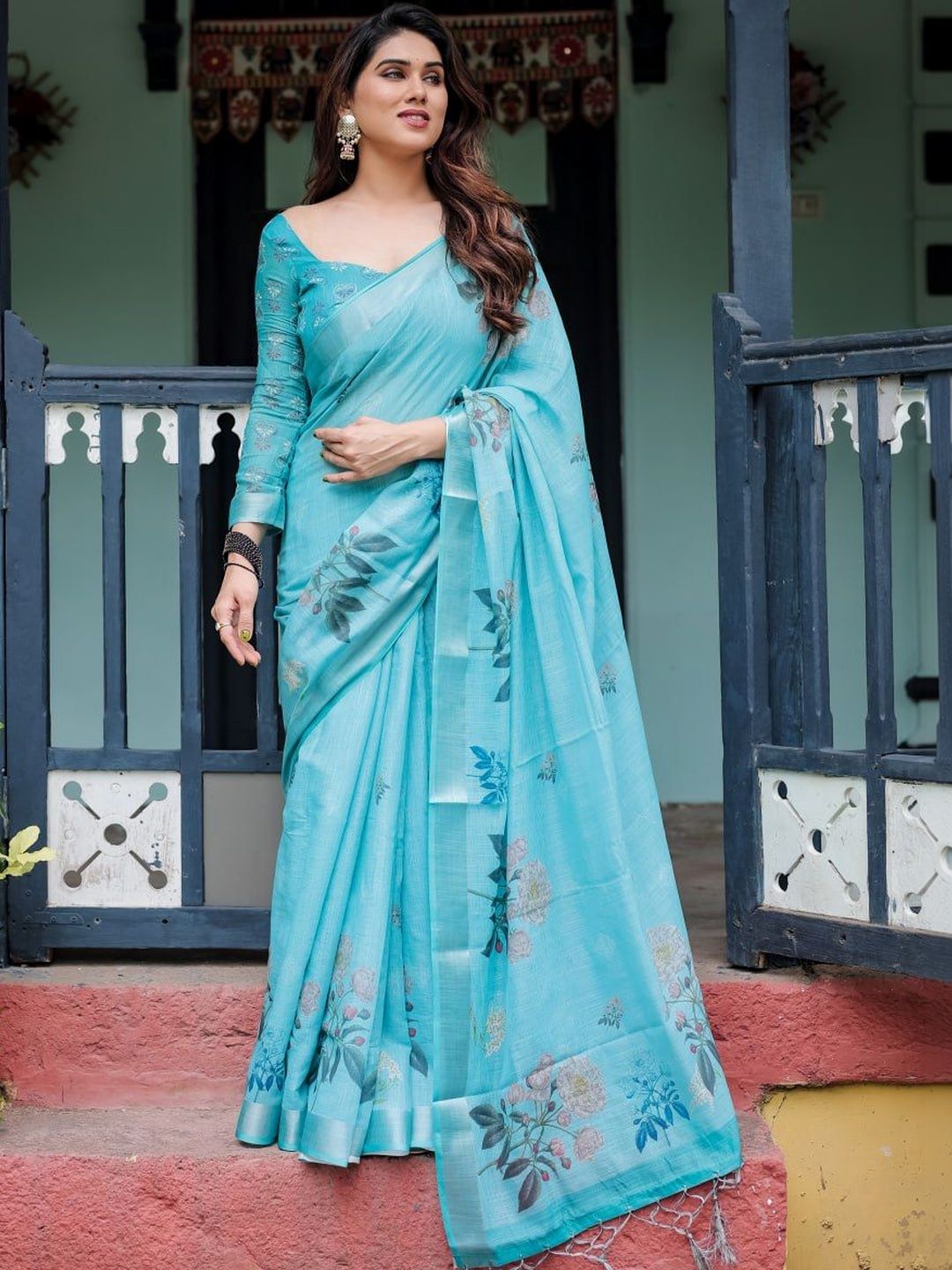 RITABEN HARESHBHAI BHALIYA Linen Blend Saree-picture-20