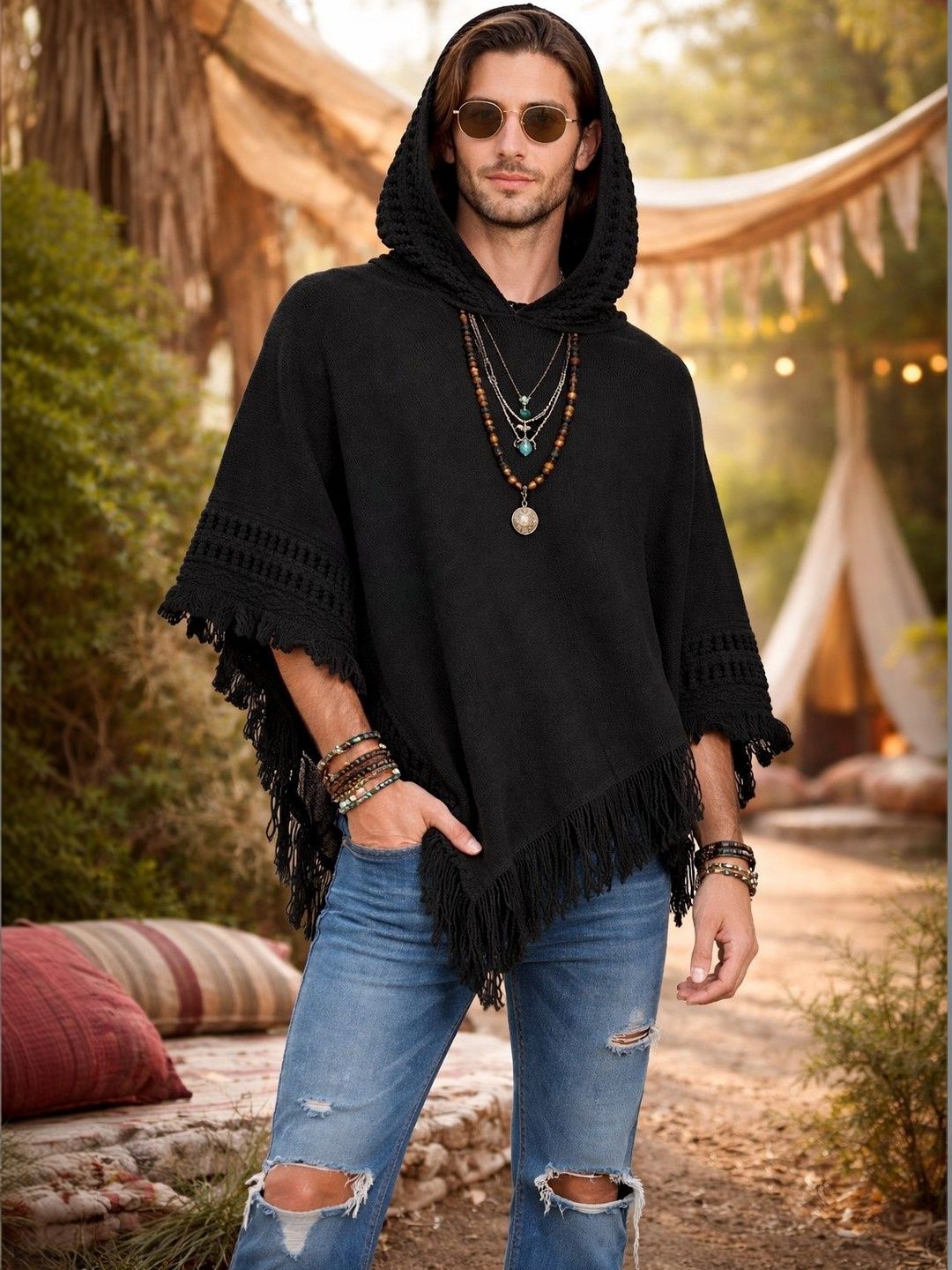 Manra Men Woollen Longline Poncho-picture-46