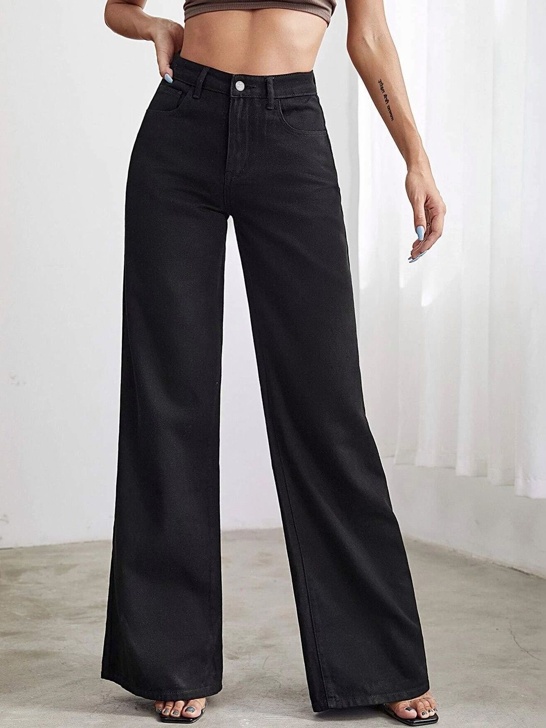 The Roadster Lifestyle Co Women Pure Cotton No Fade Clean Look Wide Leg Jeans-image-15