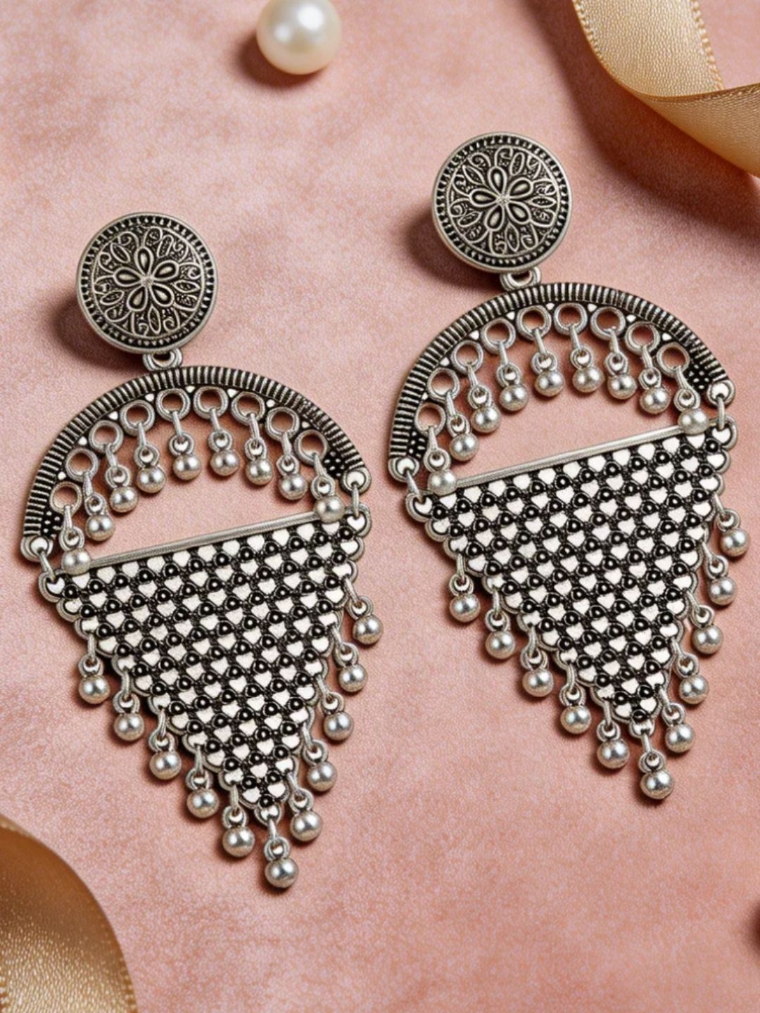 I Jewels Women Oxidized Silver Chandbali Earrings-picture-10