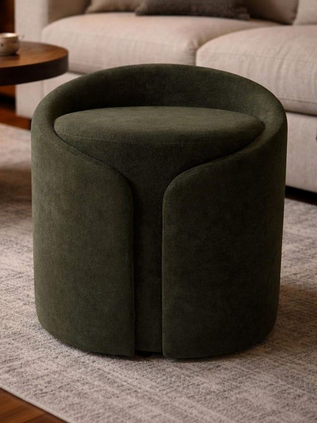 JAICO Green Round Cushioned Stool For Seating Ottomans-image-45