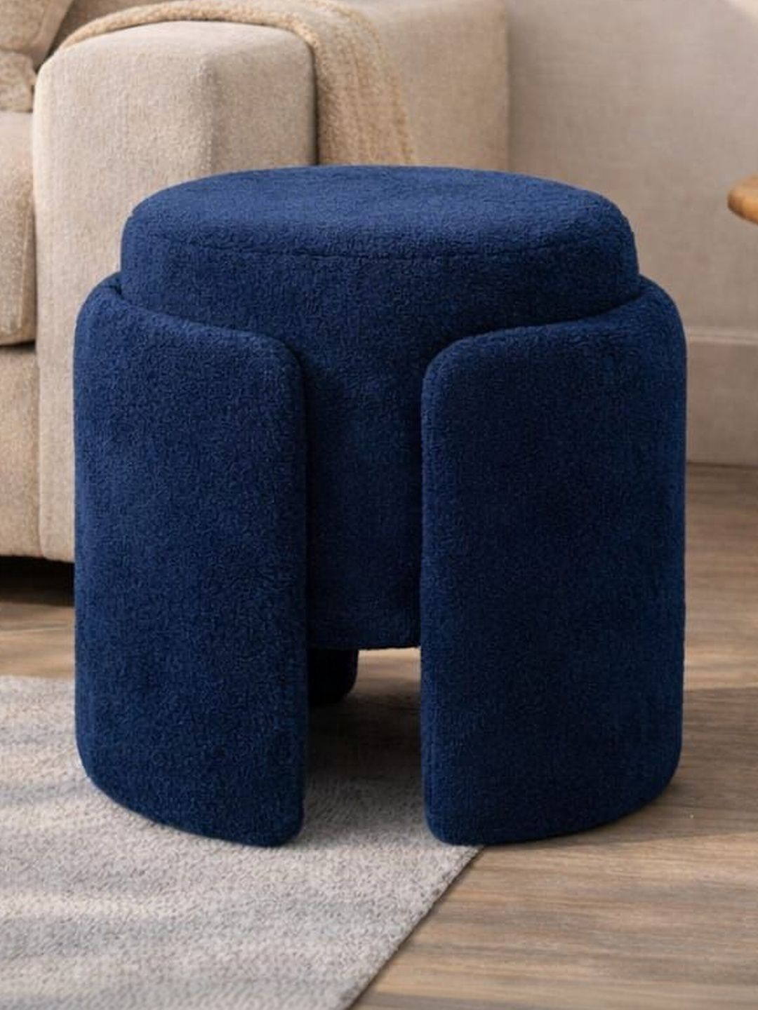 JAICO Blue Round Cushioned Stool For Seating Ottomans-picture-16