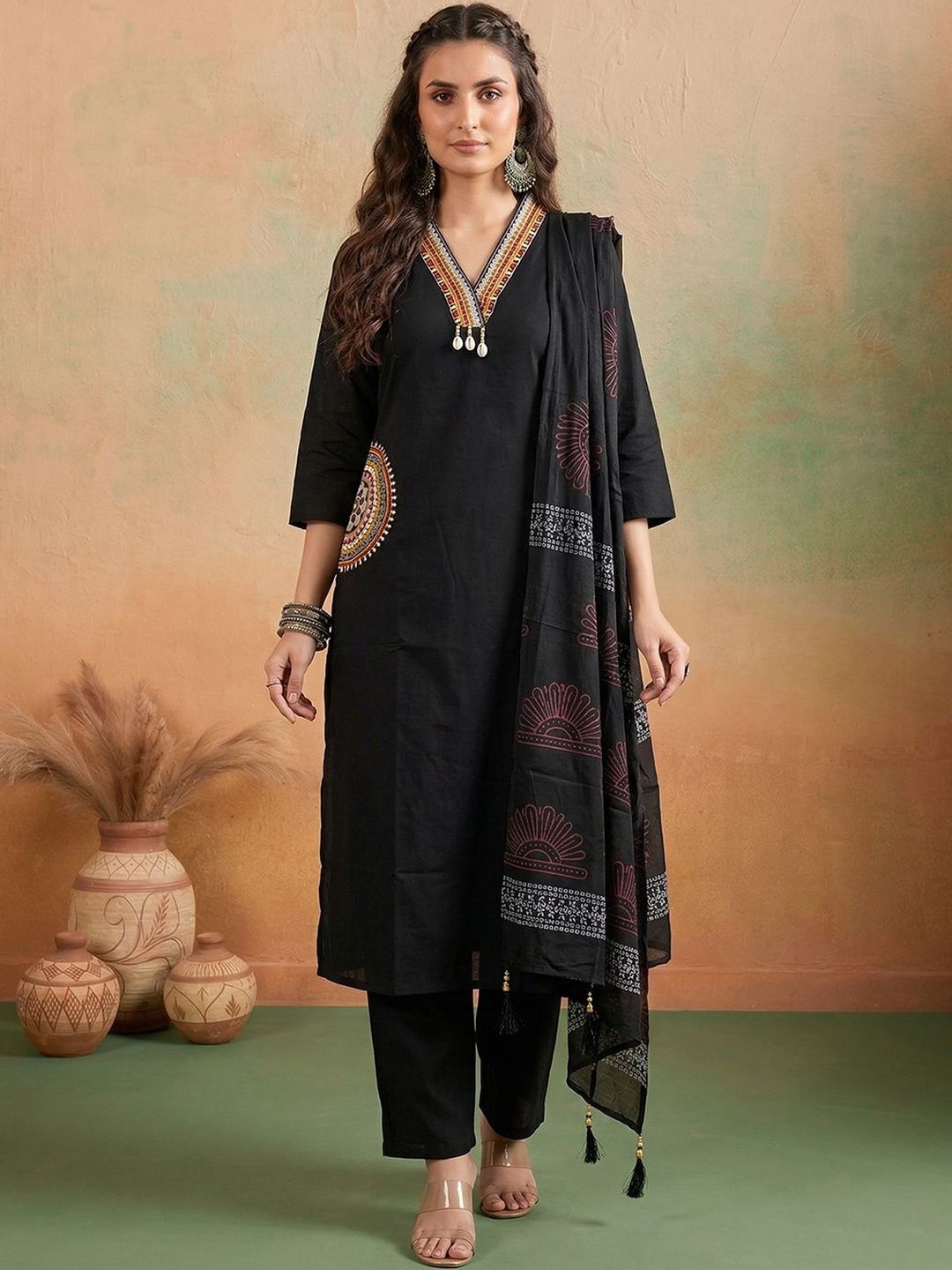 Anouk Women Embroidered Regular Pure Cotton Kurta with Trousers & With Dupatta-image-39