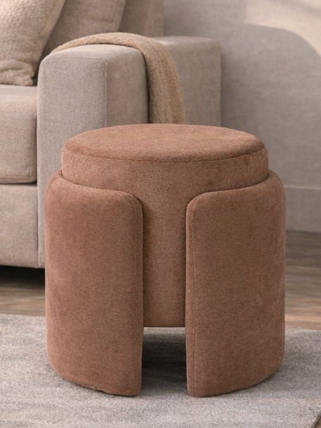 JAICO Brown Round Cushioned Stool For Seating Ottomans-picture-30