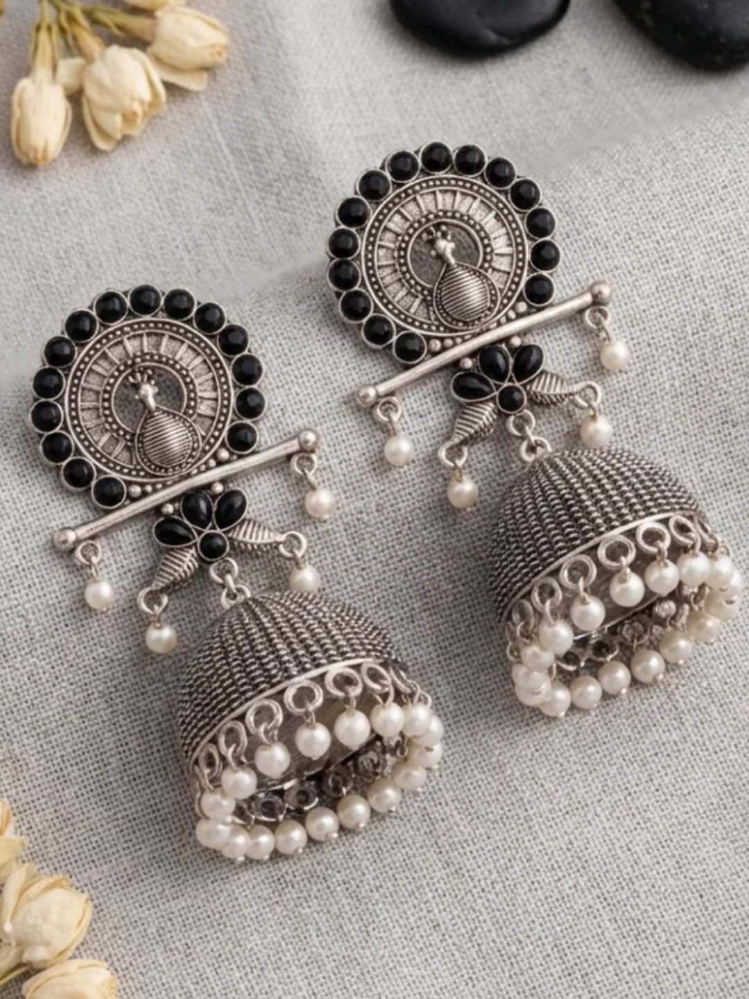 I Jewels Women Traditional Oxidized Peacock Jhumka Earrings-picture-25