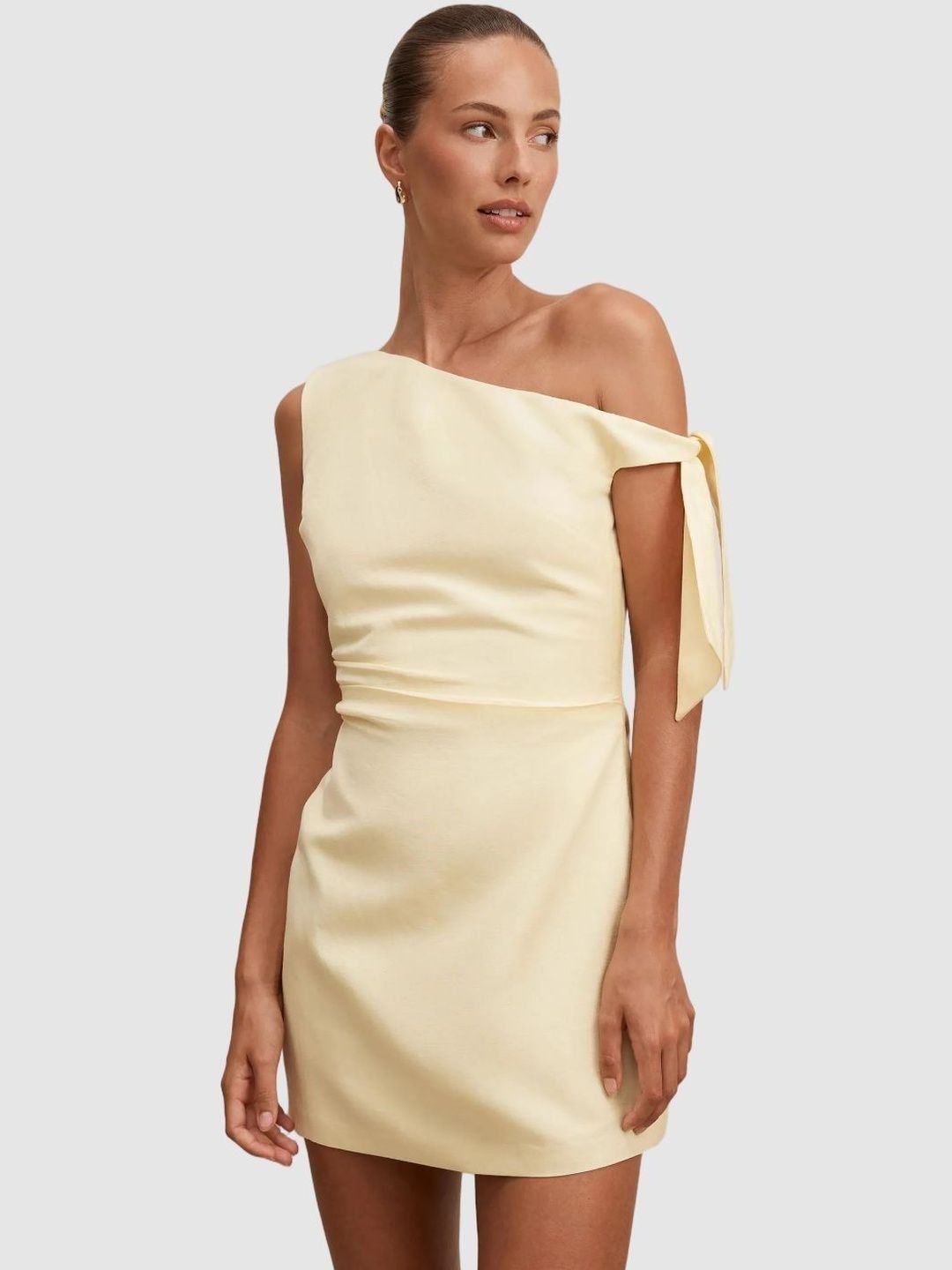 Forever New One Shoulder Linen Sheath Mini Dress-picture-38