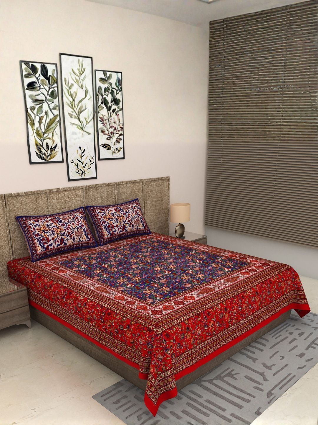 JAIPUR FABRIC Blue Floral 300 TC King Bedsheet with 2 Pillow Covers-picture-39