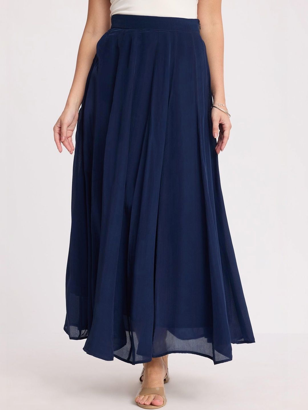Virgio Women Solid Maxi Flared Skirt-picture-10