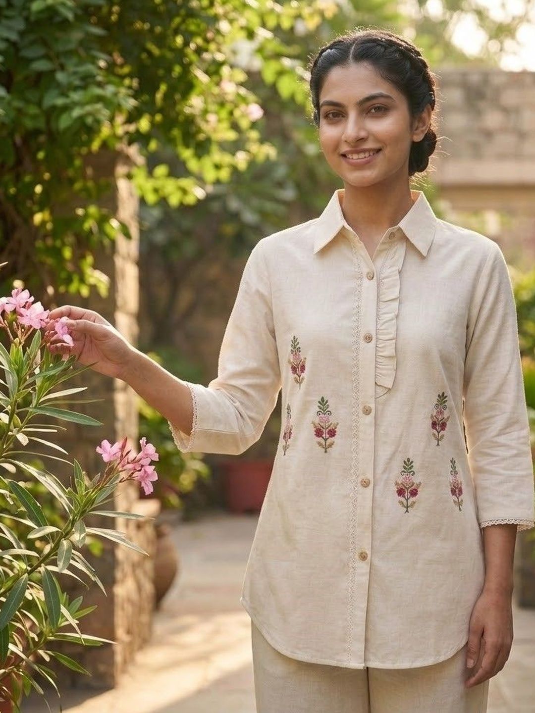 YOELLA Floral Embroidered Organic Cotton Shirt Style Top-picture-11
