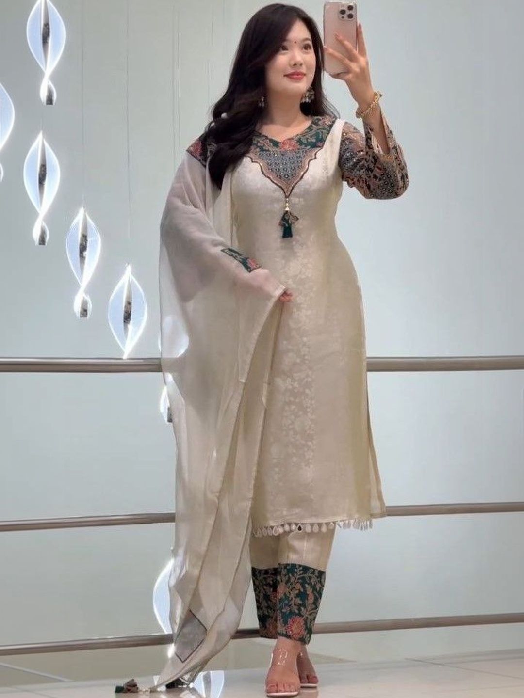 ERA V-Neck Thread Work Pure Silk Blend Thread Work Kurti-picture-28