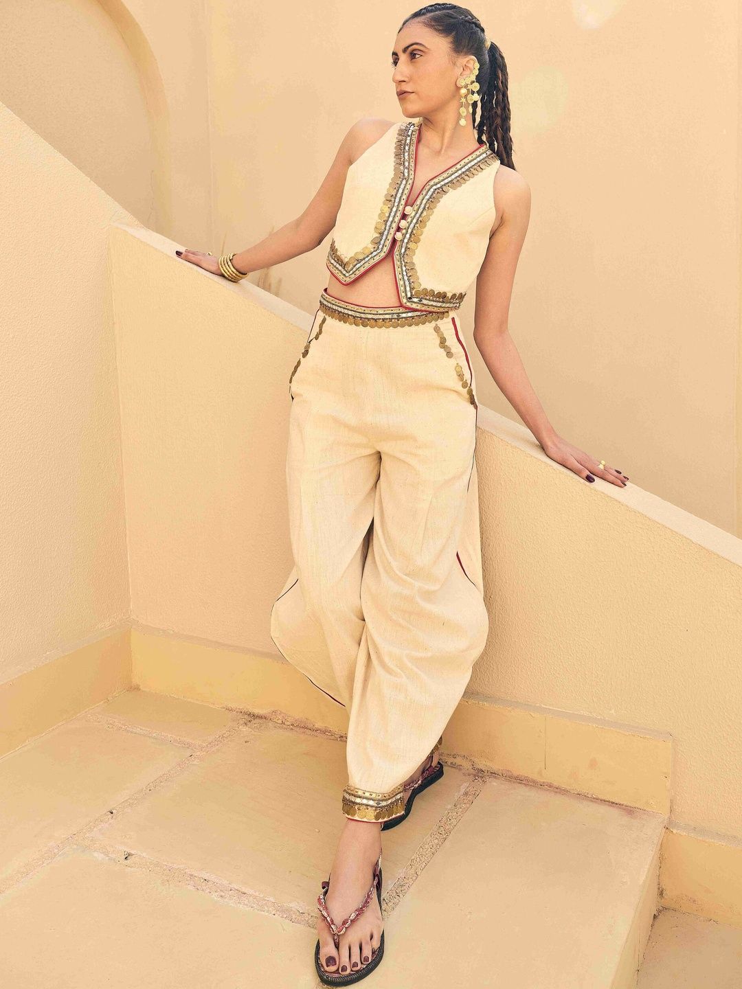 ASHNA VASWANI Embellished V-Neck Woven Waistcoat-picture-45