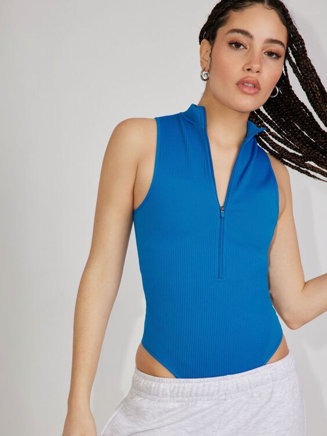ZEROZABAR Ribbed High Neck Zipper Bodysuit-picture-40