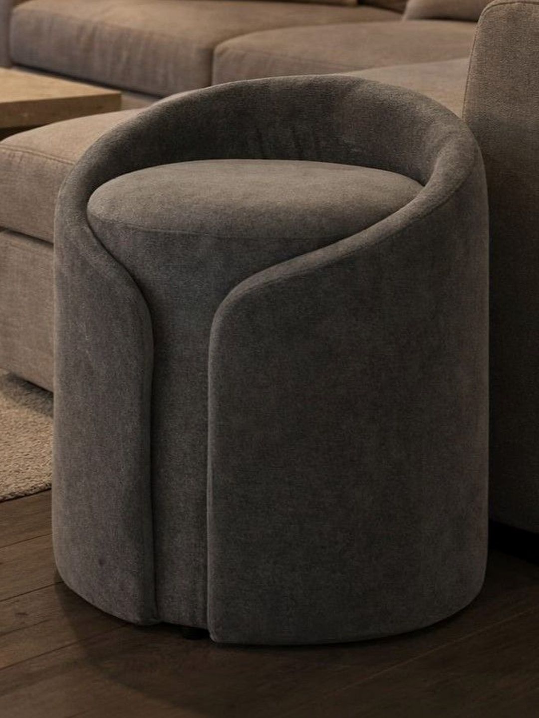 JAICO Grey Round Cushioned Stool For Seating Ottomans-picture-10