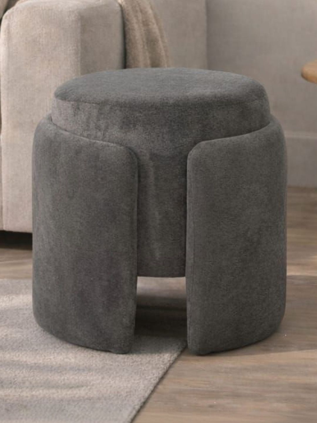 JAICO Grey Round Cushioned Stool For Seating Ottomans-picture-39