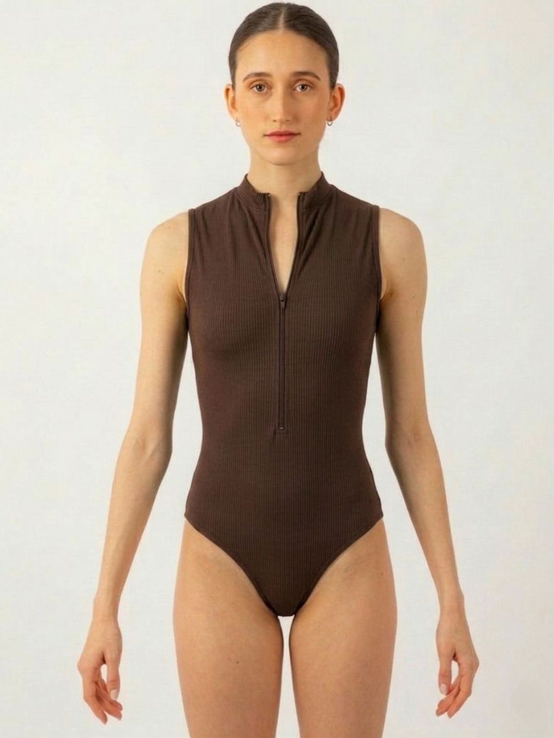 ZEROZABAR Ribbed High Neck Zipper Bodysuit-picture-24